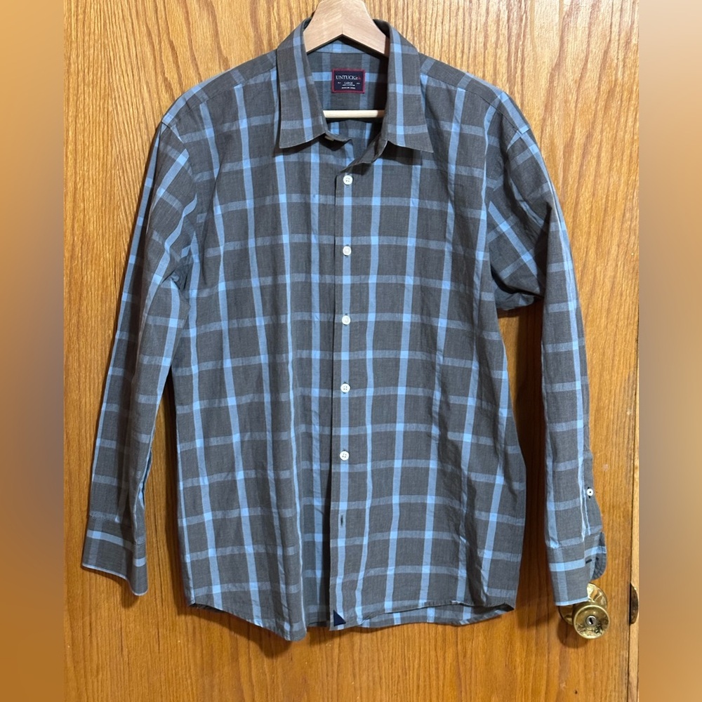 UNTUCKit Men's Blue and Black Plaid Shirt sz large AB‎